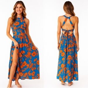 Anthropologie Abel The Label Charlie Halter Open BackFloral Maxi Dress